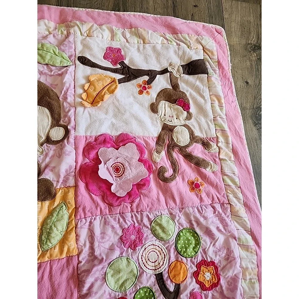 Kidsline Quilted Comforter Monkeys Pink Baby Crib Patch Blanket 42 X 34 Jungle